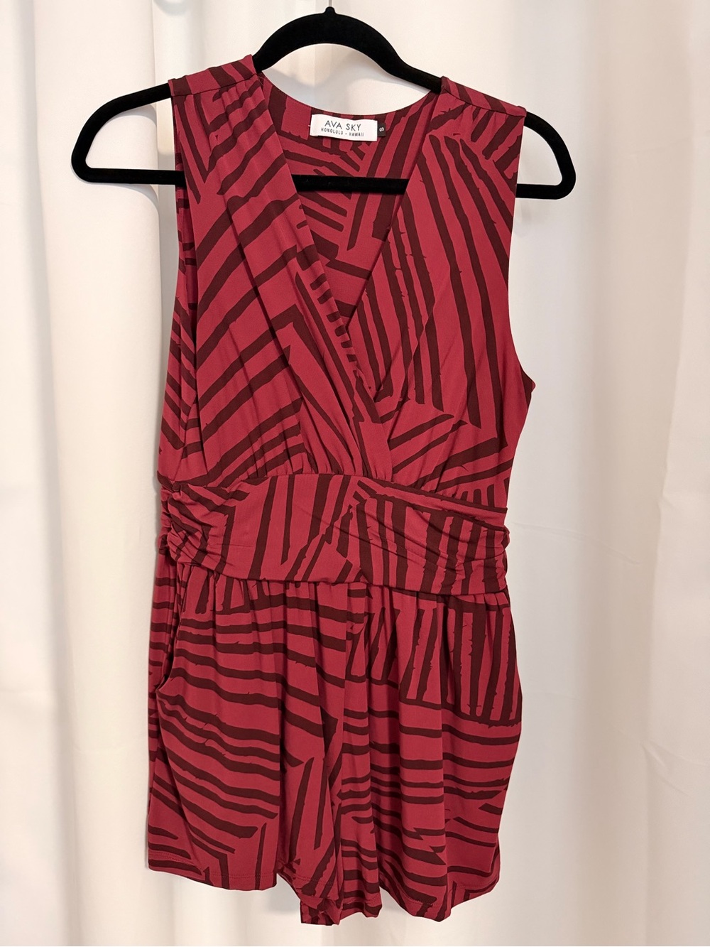AVA SKY Red Patterned Wrap Romper